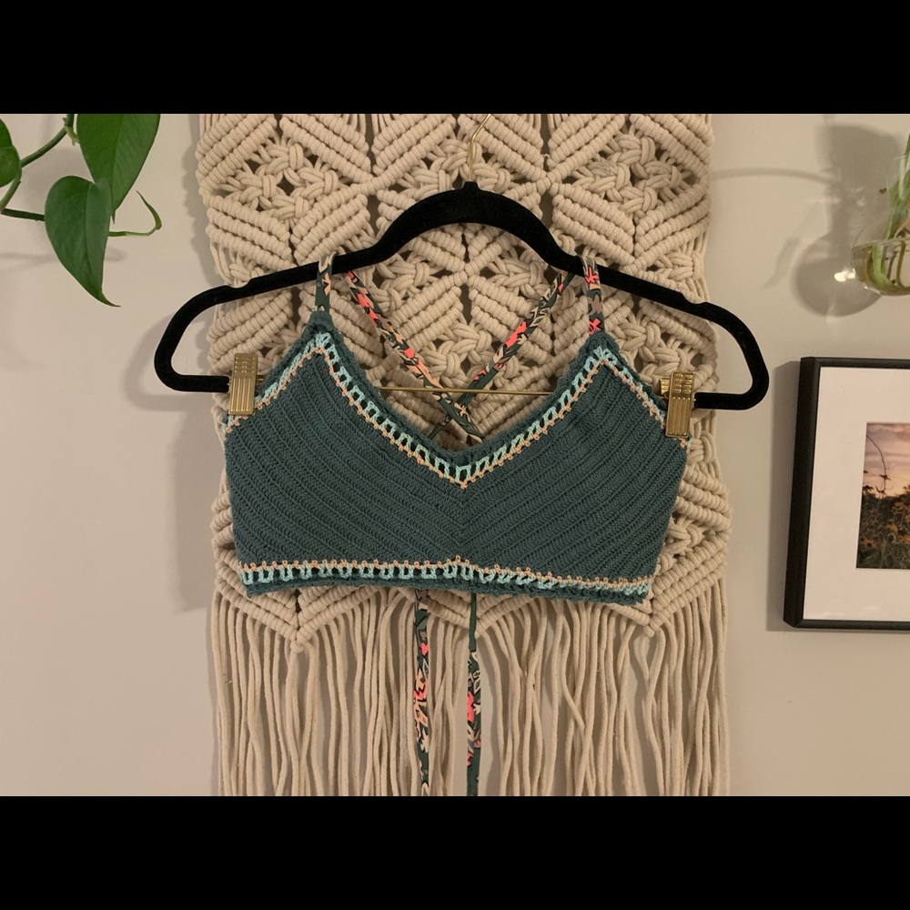 Green crochet bikini top